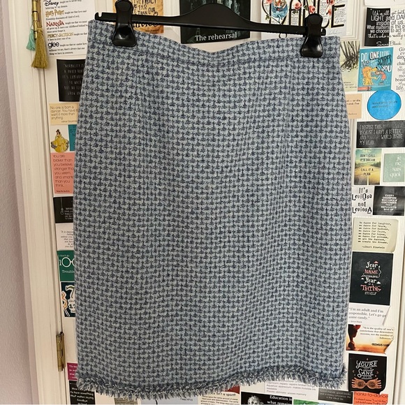 Escada 100% Cashmere Blue Straight Skirt Size 12 - Picture 1 of 8